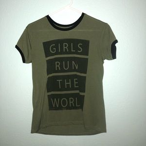 Army green tee with words